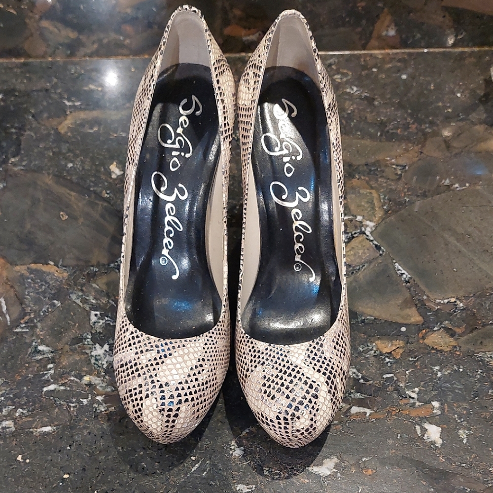 Sergio Zelcer Snakeskin Heels - Black and Cream